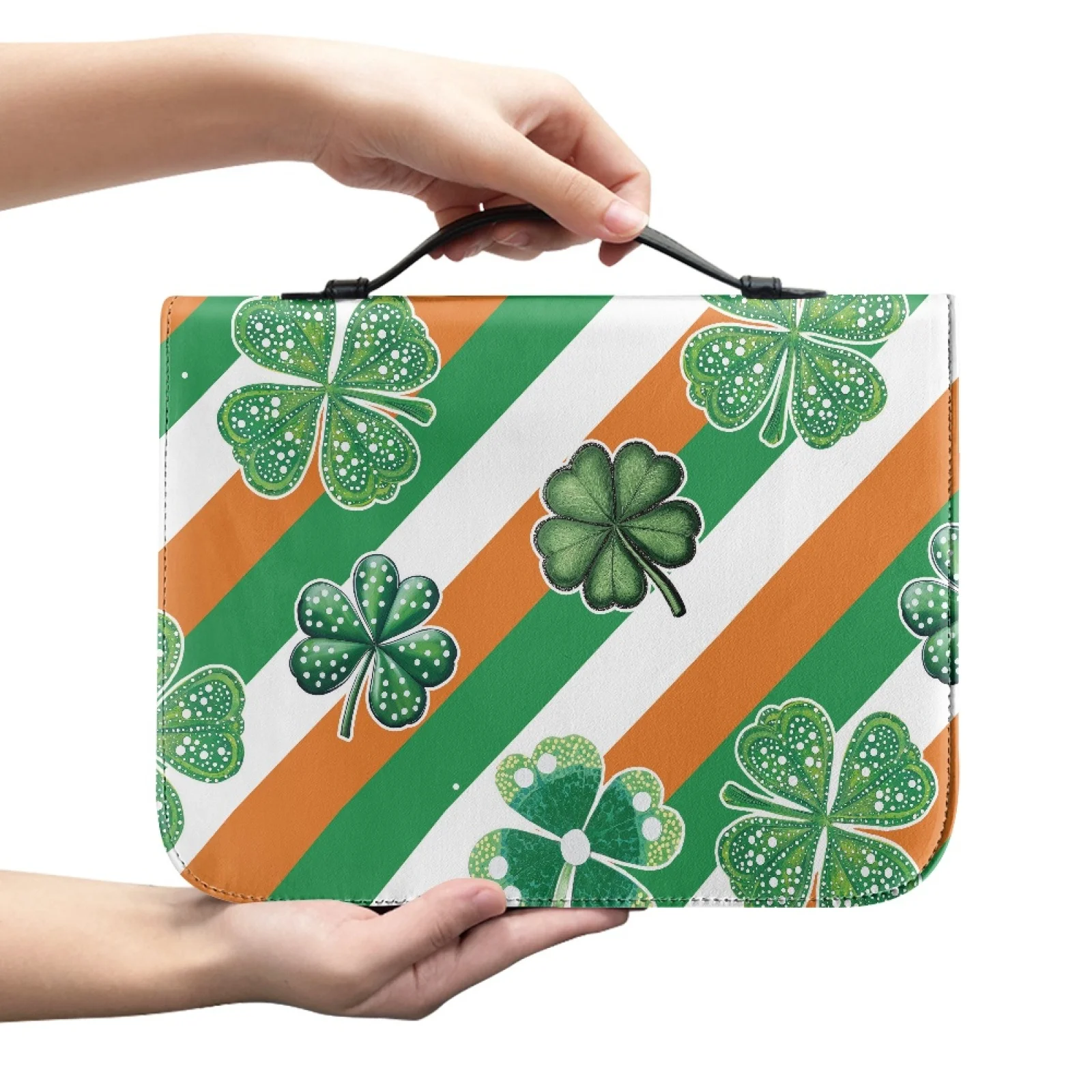 XIXIRIMIDO Irish Flag Shamrock 2026 Collection Portable Bible Holder for Christian Prayer Study PU Leather Bible Book Covers
