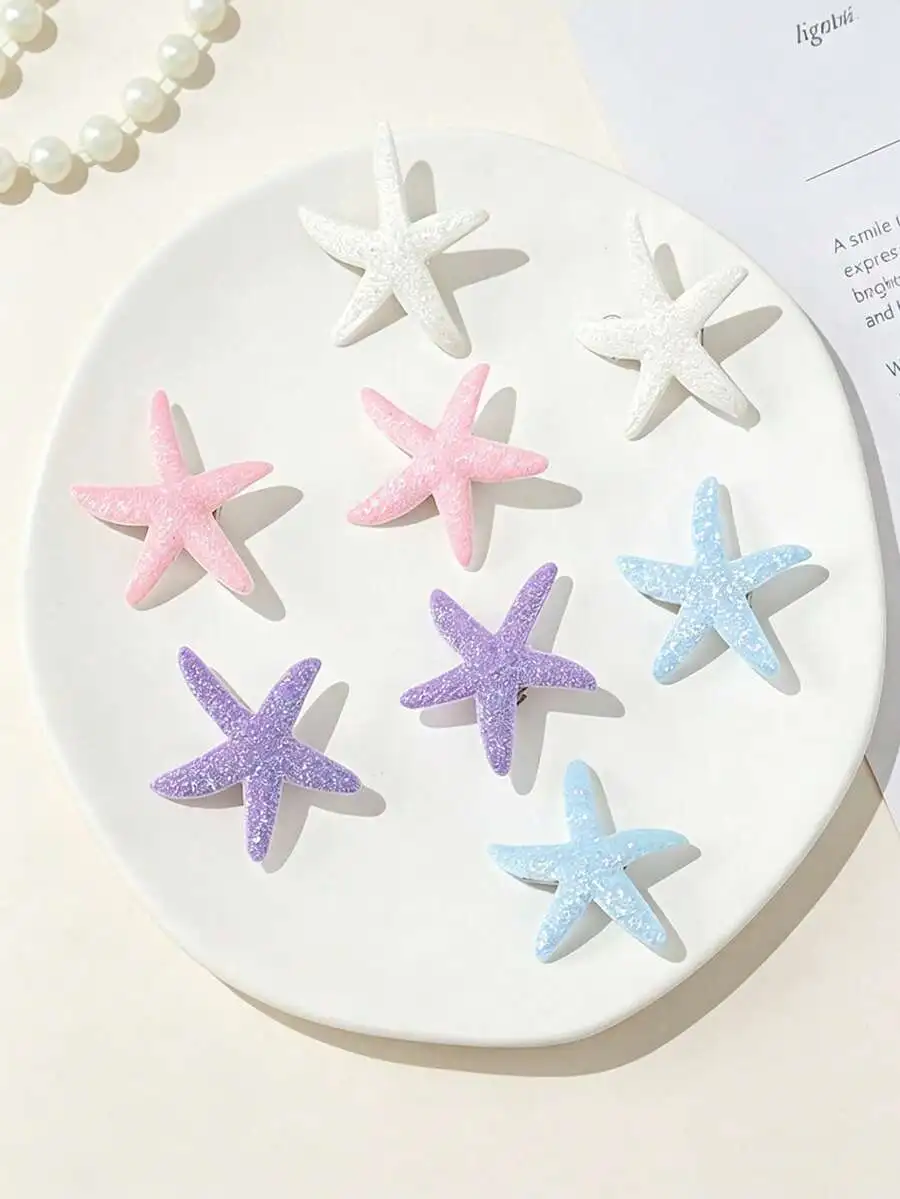 16pcs Sparkling Starfish Hair Clips For Women, Mermaid Style Ocean Theme Hair Accessories, Summer Beach Party Hair Claws view 4