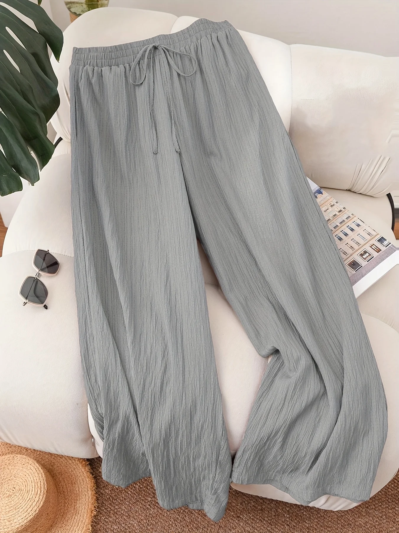 Bequeme Plus-Size-Damenhose mit Kordelzug und weitem Bein für den Alltag – Detail 17