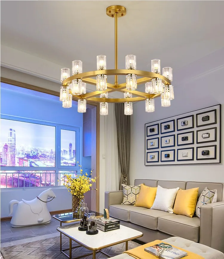 

All Brass Gold Round/Rectangle LED Crystal Chandelier, lustre Living Room, Dining Room Home Lighting Decorative Ceiling Lights.