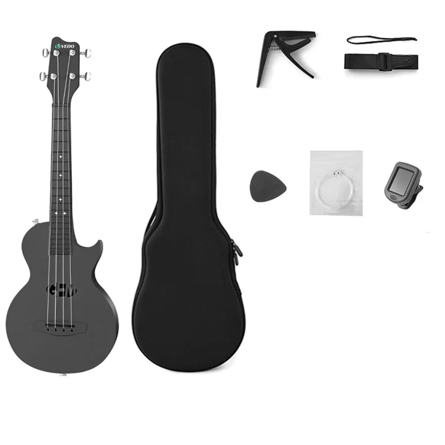 Ukulele de Viagem VEDO 23 Polegadas em Fibra de Carbono - Kit Completo com Mochila، Alça، Capotraste، Afinador، Palhetas