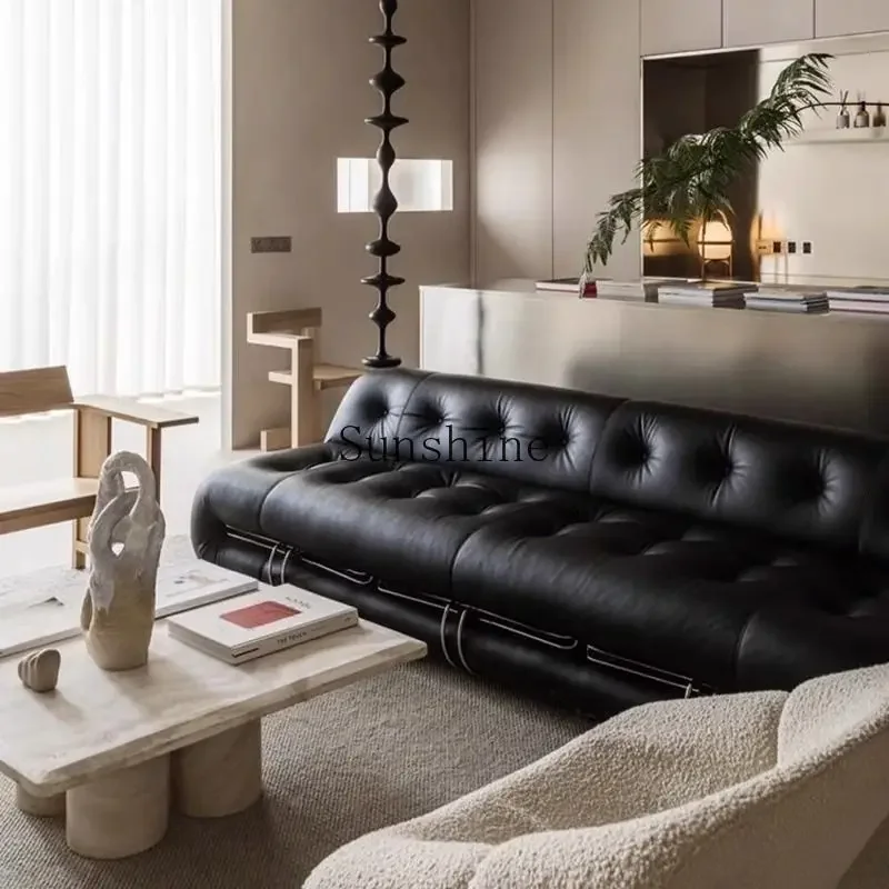 YItalian minimalist small apartment special-shaped creativity, casual leather art buckle straight row, sofa