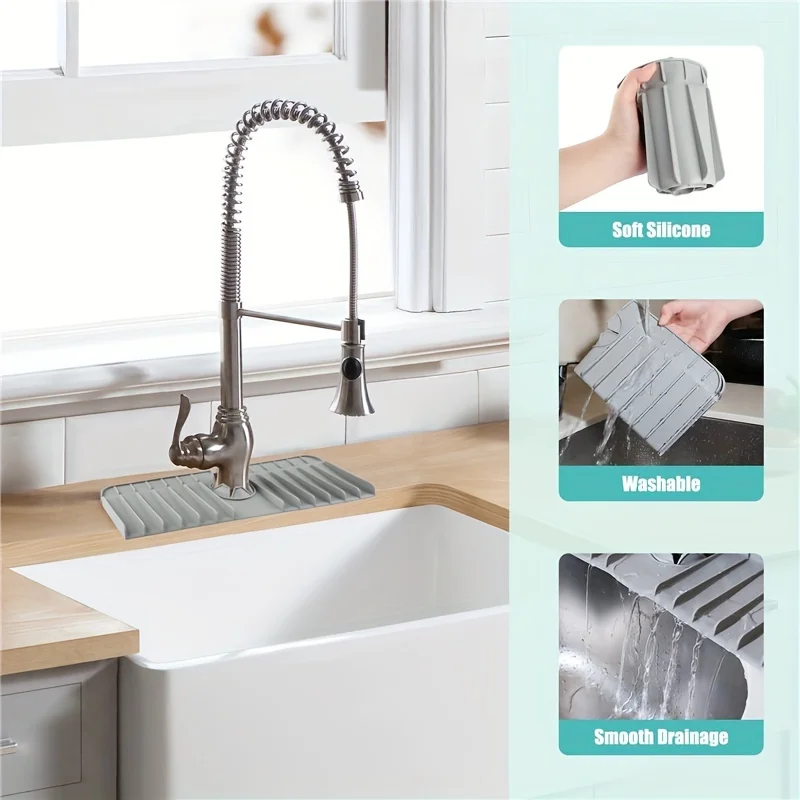 2-Piece Kitchen & Bathroom Sink Faucet Splash Guard - Absorbent Drain Mat, Anti-Splash Pad For Countertops