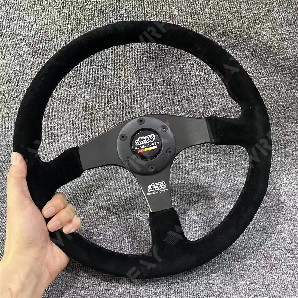 Mugen Suede Leather Racing Tuning Drift Sport Steering Wheel with Black Stitching 14inch/340mm For Honda EK EG