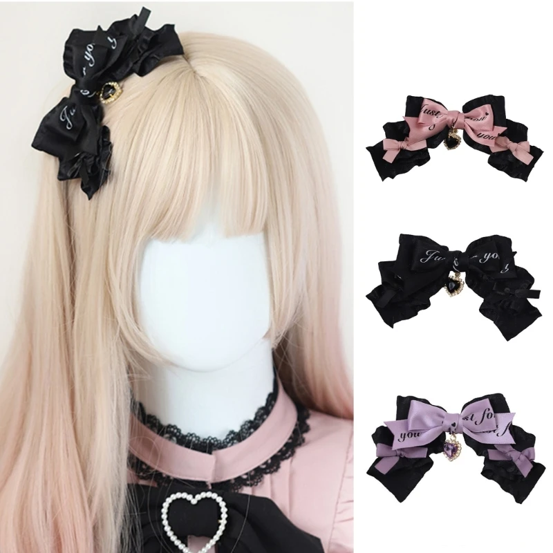 

2Pcs Harajuku Layered Bowknot Hairpin Y2k Cool Girls Gothic Ponytail Duckbill Hair Clip Women Sweet Anti-Slip Hair Barrettes