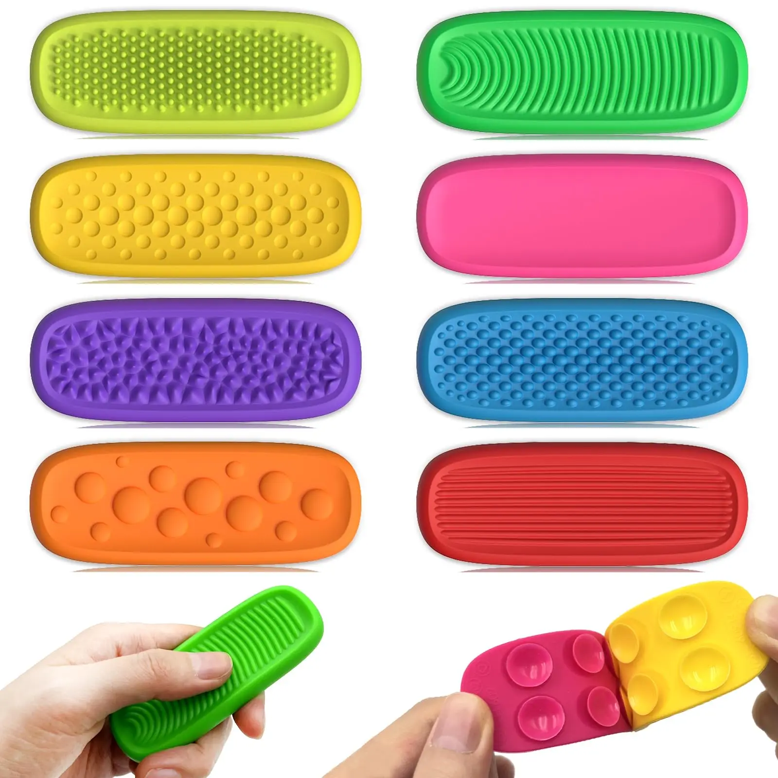 8pcs Silicone Sensory Stone Stress Relief Bar Elastic Silicone Worry Stones for ADHD & Anxiety Stress Relief Fidget Toys