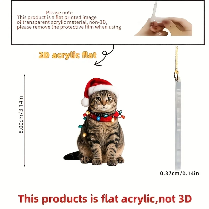 3pcs Acrylic 2D Leopard Cat Christmas Hat Design Gold Thread Pendant Hanging Ornament DIY Christmas Tree 2027 Decoration