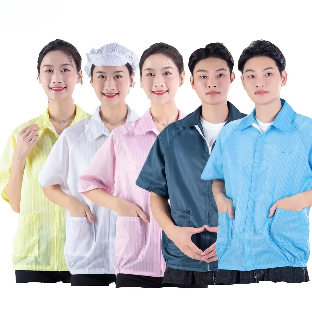 Striped anti-static short-sleeved overalls, clean room dust tops, electronic workshop ESD clothing