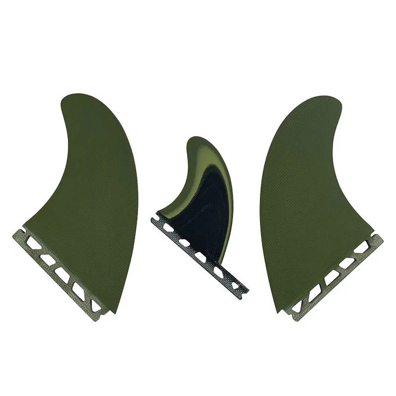 UPSURF Surf Fins Thruster Set Fiberglass Carbon Surfboard Fins 3pcs FCS II Single Tab Surfboard Tail Fin Green Olive Surf Access