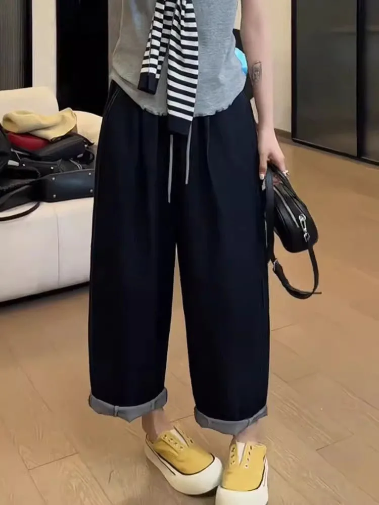 Jean à jambes larges pour femmes, taille haute, coupe droite, coupe ample, pantalon en Denim, poire singe, amincissant, neuf points