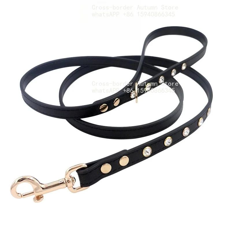 Diamond-encrusted explosion-proof traction rope, first layer of cowhide, small and medium-sized dog portable traction