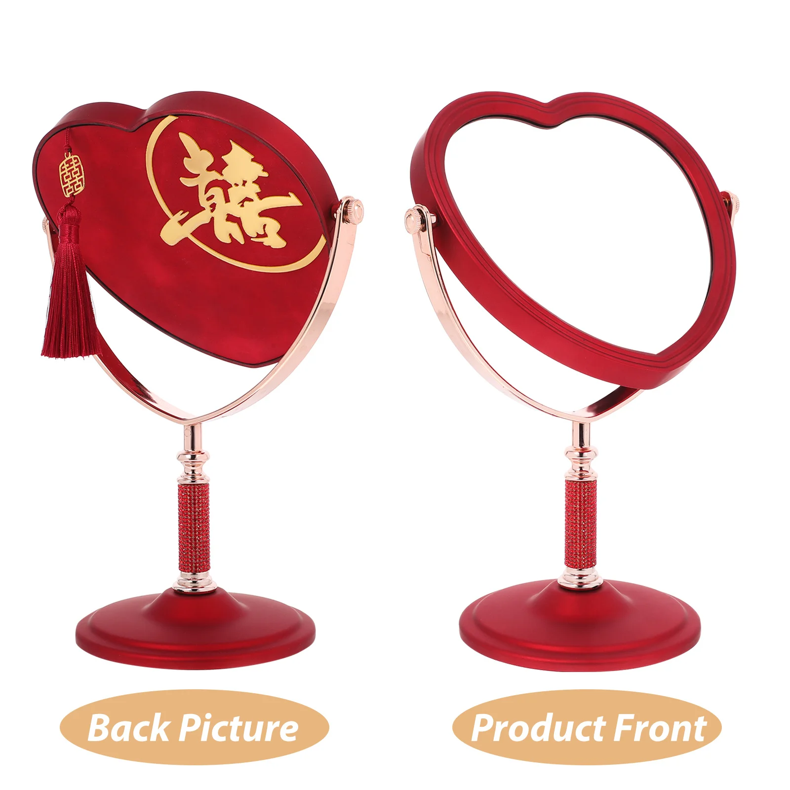 

NOLITOY Vintage Chinese Wedding Makeup Mirror Red Plastic Aesthetic Desk Decor Office Vanity Table Small Decorative Mirror