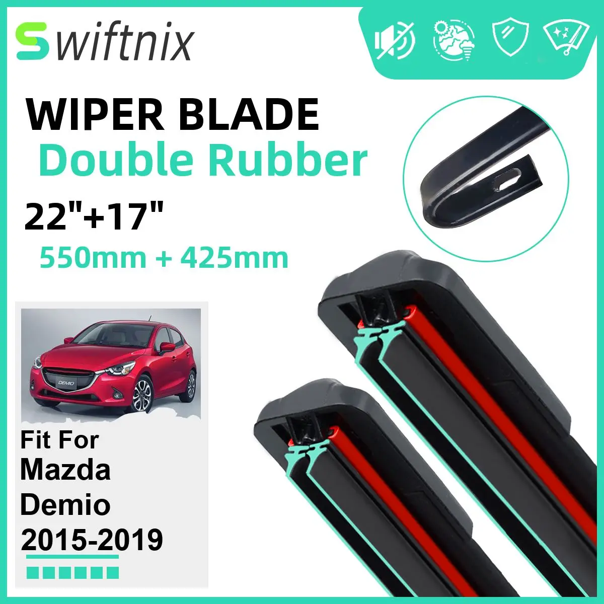 Double Rubber Car Wiper Blades for Mazda Demio 2015-2019 Front Windscreen Windshield Rubber Car Accessories 2016 2017 2018 2019