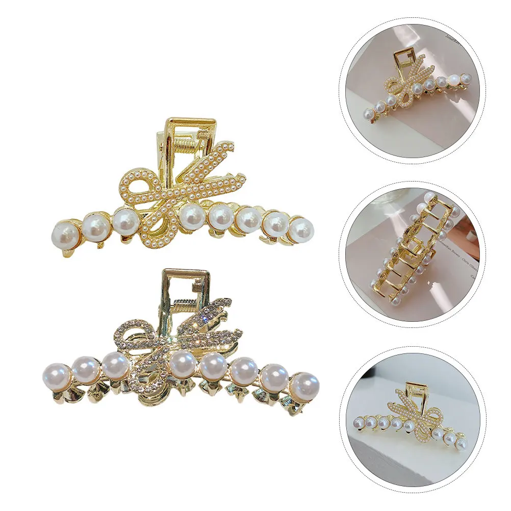 

2pcs Rhinestone Clips Alloy Clamps For Women Elegant Claw Clip Fashionable Hair Accessory Daily Party Use Hair Styling Tool