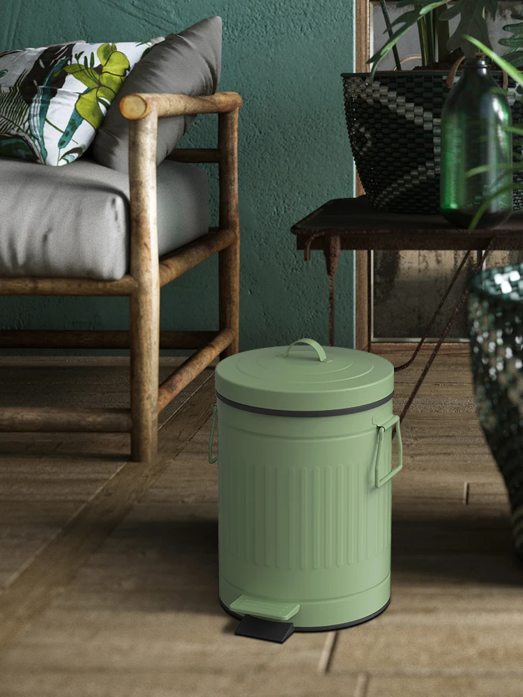 

Retro Trash Can Green Household American Toilet with Cover Pedal Creative Pedal Cover Garbage Storage Bucket Household Supplies