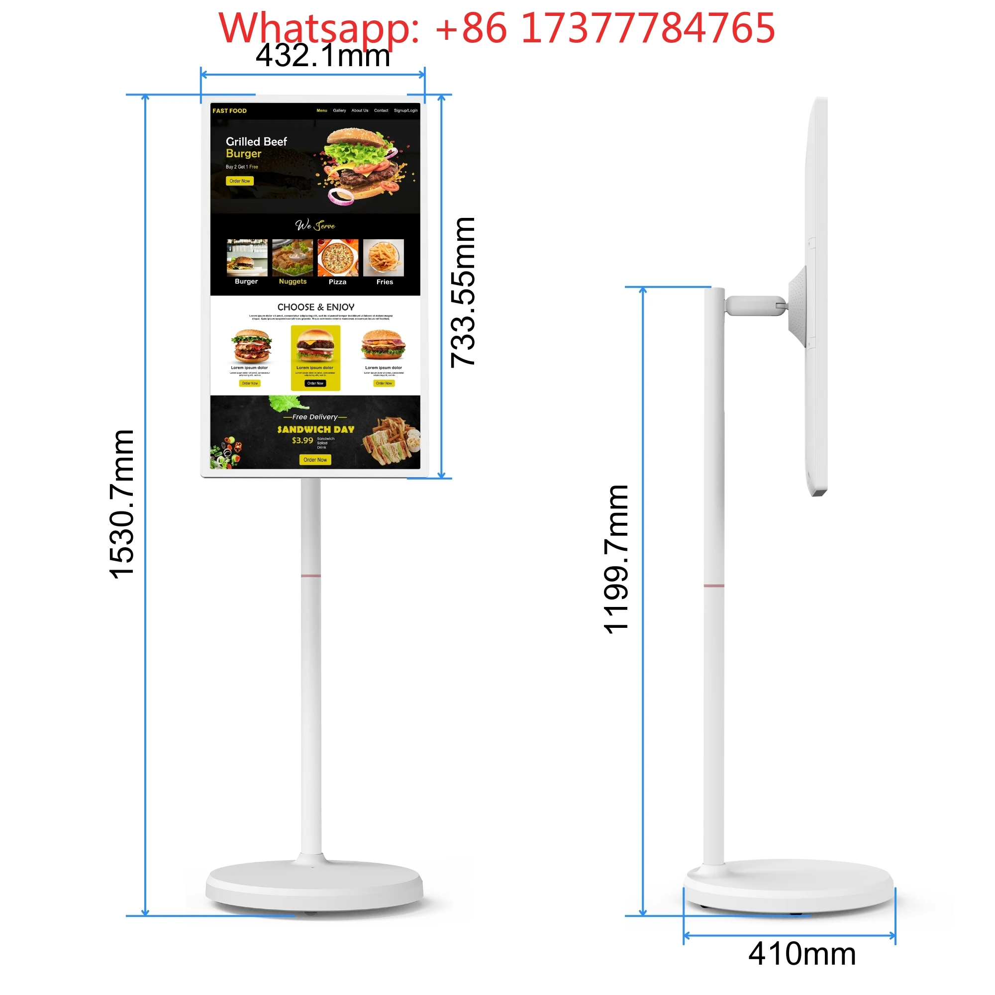 Portable Touch Screen Display 32-Inch, 8+128GB Storage Android 13 Digital Signage,  Optional for Shopping Mall Retail