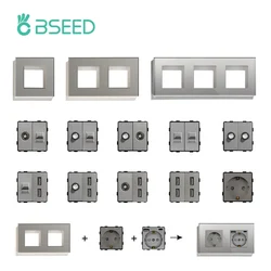 BSEED Wall Light Switches Glass Panel Parts Gray USB Sockets Function Parts  DIY EU CAT5 TV Sockets Power Outlet Parts