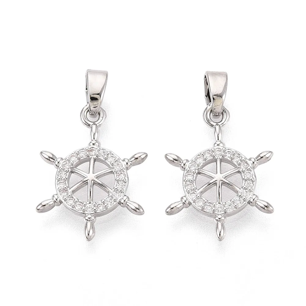 10pcs Silver Brass Ship Wheel Charm Micro Pave Cubic Zirconia Helm Pendant DIY Jewelry Making For Bracelet Necklace Earring