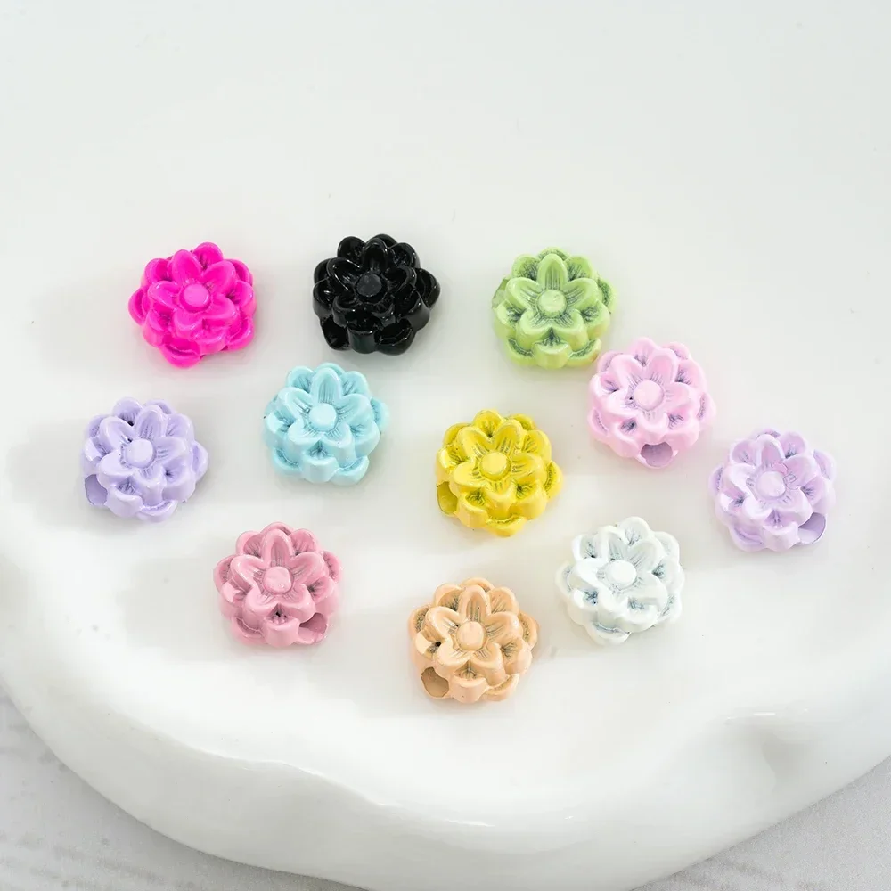 5pcs Alloys Colorful Flower Enamel Spacer Beads For Women DIY Jewelry Making Necklace Bracelet Hair Clips Accessories