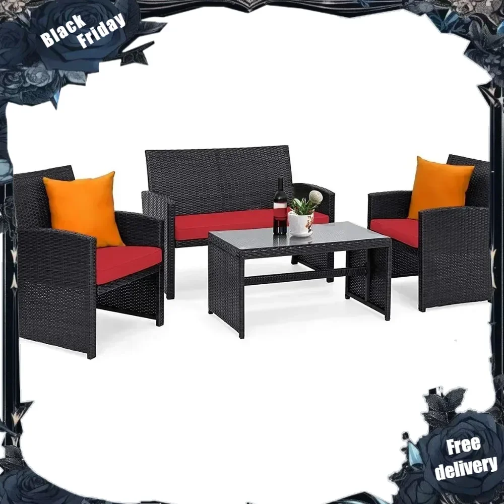 

Patio Wicker Conversation Furniture Set, Patiojoy Sofa & Table , Outdoor Rattan Sofa Set for Balcony Backyardr