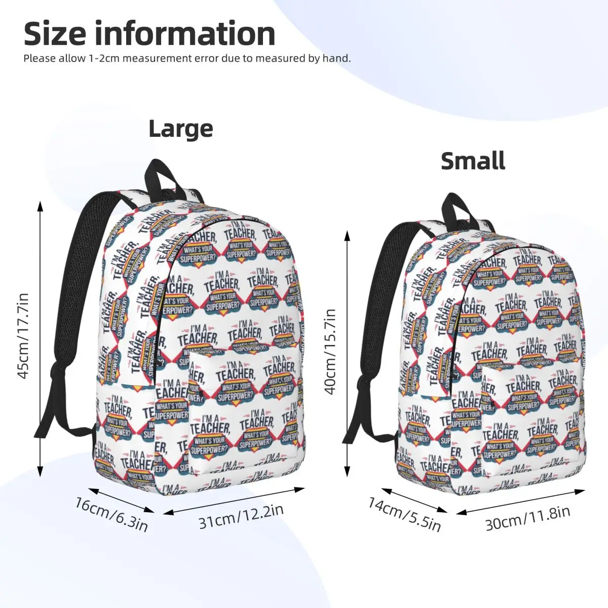I'm A Teacher, What's Your Superpower Backpack Student BookBag Kids School Bag Laptop Shoulder Bags for Men Women