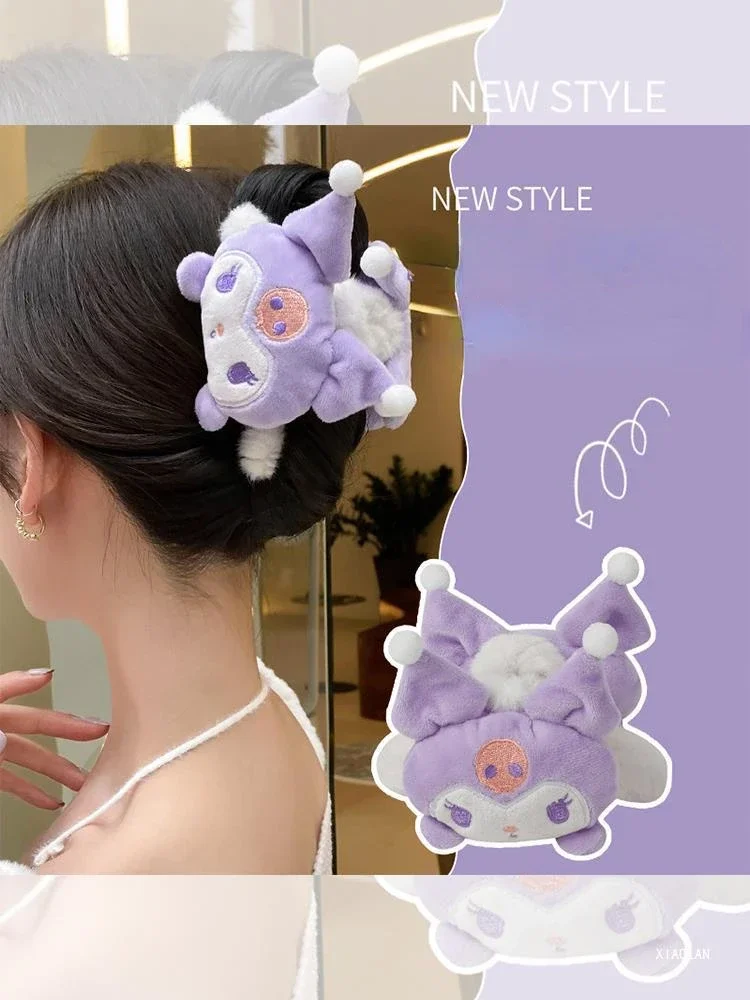 Sanrio hair clip Kawaii Kuromi My melody Cinnamoroll Kittycat Pompom Purin sweet back of the head shark clip plush clip