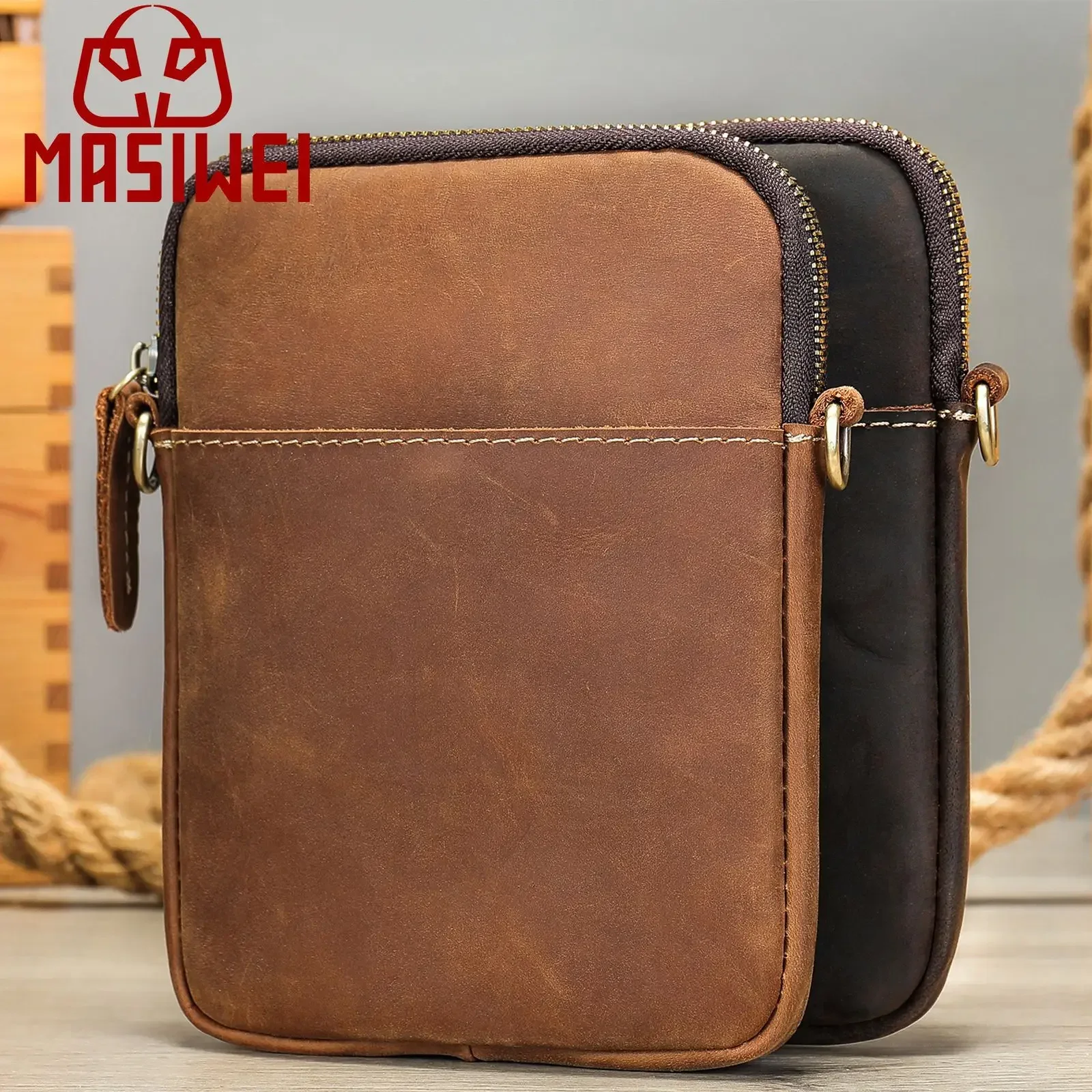 High quality crazy horse leather men's shoulder crossbody bag handbag men's leather large capacity grab bag Store