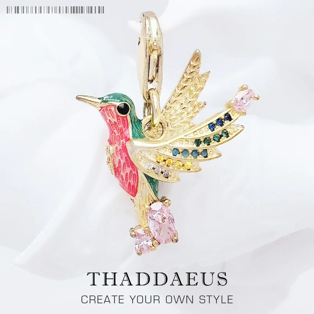 

Красочный Золотой Шарм-Колибри, Женская богемная подвеска на удачу, серебряная игривая подвеска