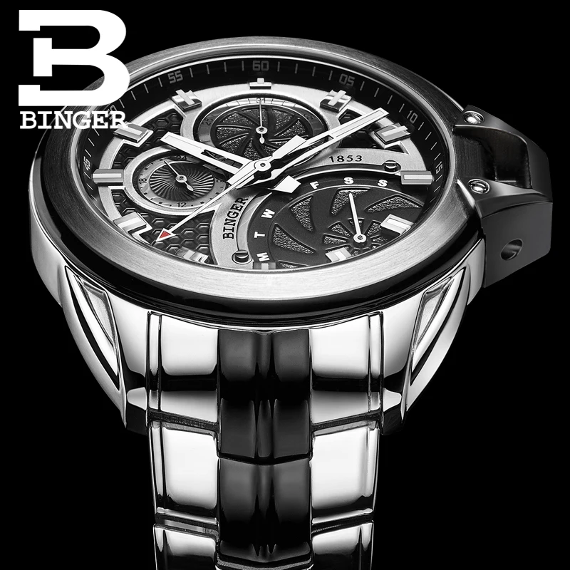 Binger For Mens Wristwatch Sport Quartz Chronograph 3d Dial Luminous Calendar Waterproof Watch Male Multifunction Relogio Mascul