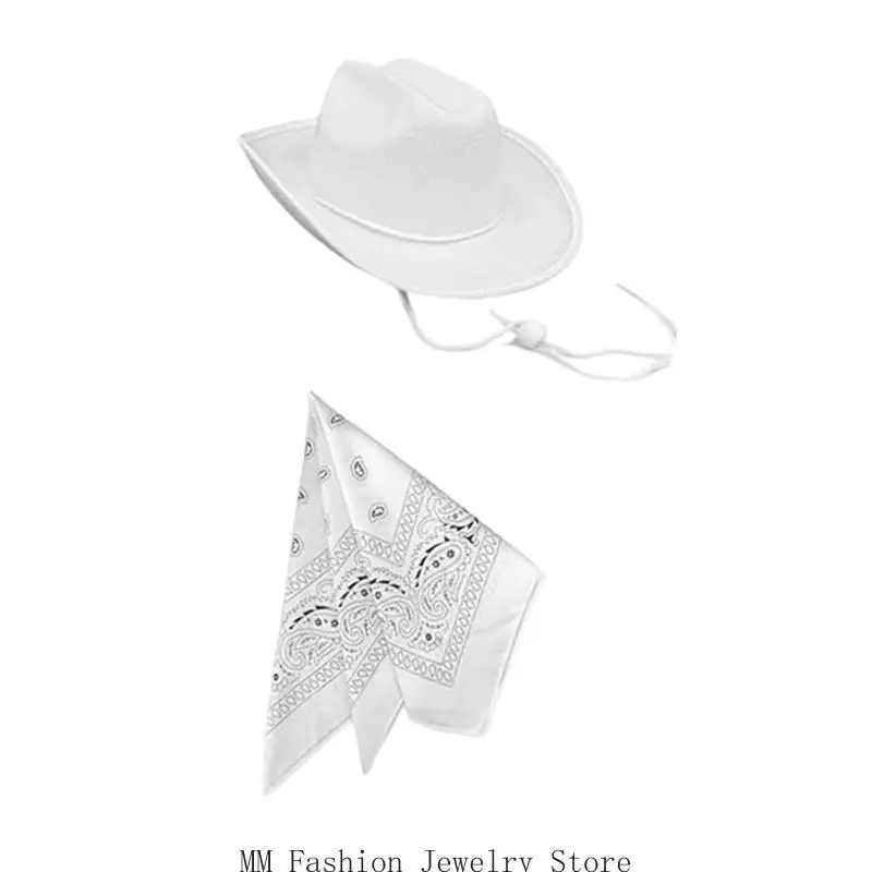 D0UB قبعة رعاة البقر قابلة للتنفس، حزمة باندانا للأطفال، ملابس تنكرية للحفلات، إكسسوار أزياء مريح #2