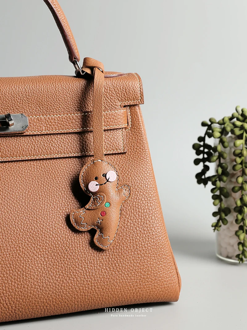 Handmade leather Bag charm Gingerbread Man Leather Pendant Handmade Christmas Gift Keychain Leather Pendant Birthday gift