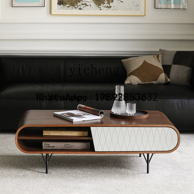 

C1 medieval retro style black walnut coffee table storage with drawer