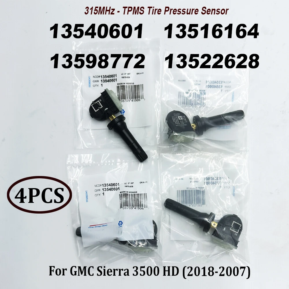 4PCS Tire Pressure Monitor Sensor 13540601 TPMS 315Mhz 13516164 13598772 13589597 13522628 For C-hevy B-uick C-adillac