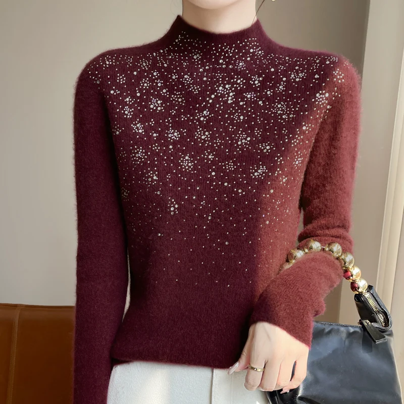 

Женский пуловер с полуводолазкой, осень/зима, первая линия, готовая к ношению одежда, вязаный топ из шерсти Энди, свитера для обработки горячего бурения