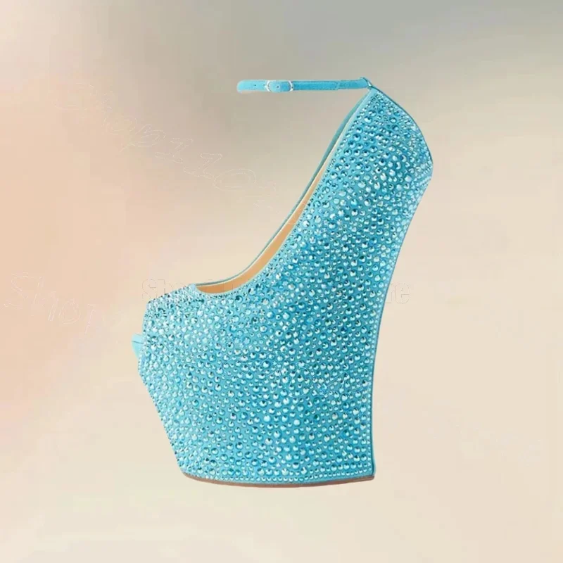 Blu strass stile strano tacchi sandali con plateau cinturino con fibbia scarpe da donna nuova festa banchetto incontri 2025 Zapatos Para Mujere