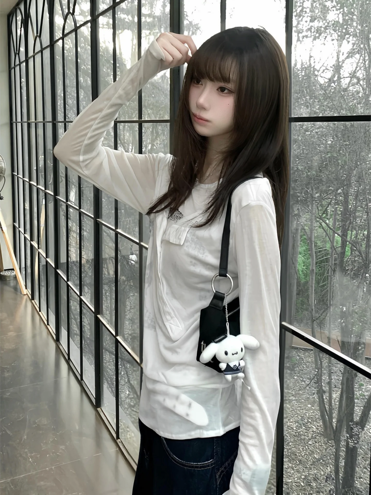 Y2K Long Sleeve T-Shirt Thin Henry Collar Women's Design Sensation Sweet Cool Spicy Girl Top Unisex Spring Summer Fashion