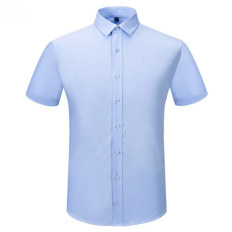 Bamboo Fiber 8XL Men Shirt Short Sleeves Summer Stripe Plaid Office Work white Shirt Men Short Sleeve Business Formal Social