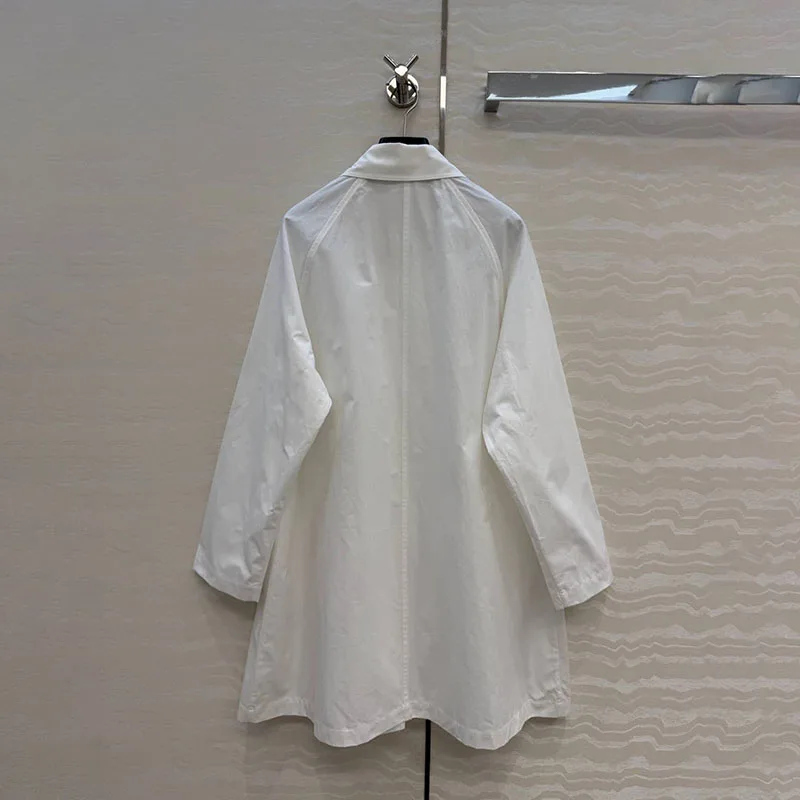 Women's White Trench Coat Coat, Single Breasted Loose Shirt, High Quality Cotton Casual Top, 2026, New, y2k, Skirt;