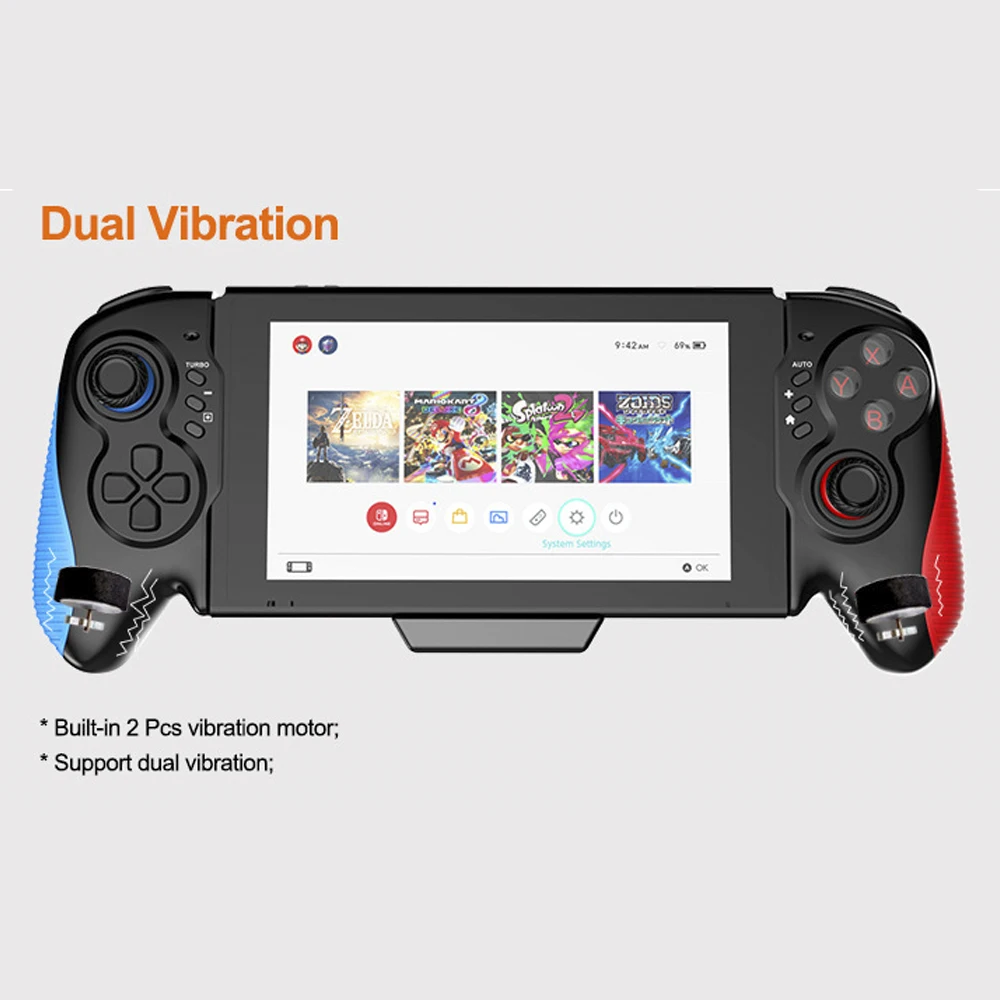 Integrated Wired Controller Grip for Switch/Switch OLED – 6-Axis Gyro Dual Vibration Type-C Plug and Play