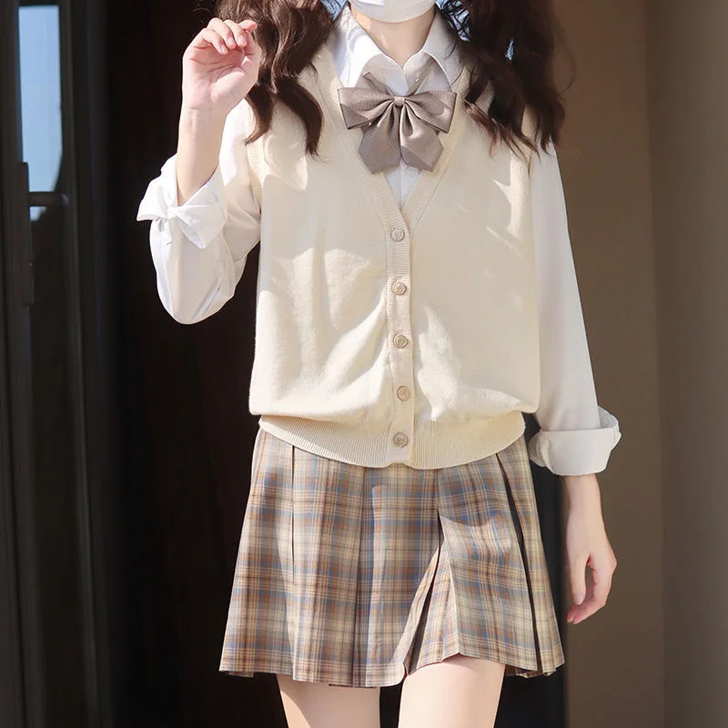 New 2024 Japanese College Style Knitted Sweater Vest Women School Girl JK Sweater Vest Cardigan Button Design