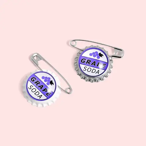 Pin Club | Cute Juice Soda Enamel Brooches Bottle cap Custom Capsule Lapel  Badges Shirt Hat Buckle Grape Jewelry Gift Wholesale