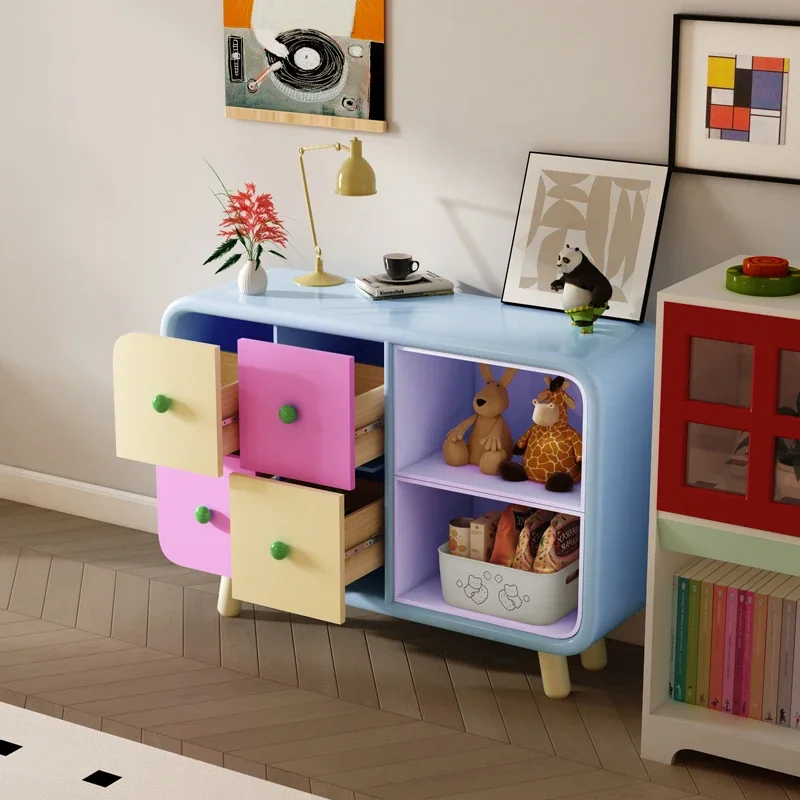 French entrance cabinet, simple dopamine living room storage cabinet, color contrasting decorative cabinet, cream wind locker