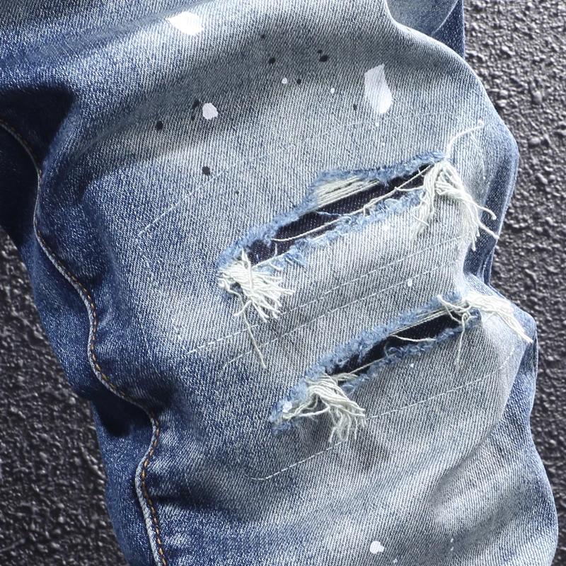 

Y2KStreet Fashion New Jeans, Washed Nostalgic Wrinkle Painting Retro Blue Jeans, Elastic Slimming Pants, Hombre
