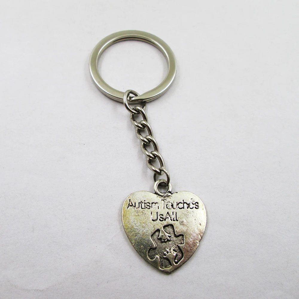 3pcs/lot  Antique silver autism touches us all  25x23mm charm keyring best frined,birthday  present ,pendant keychain