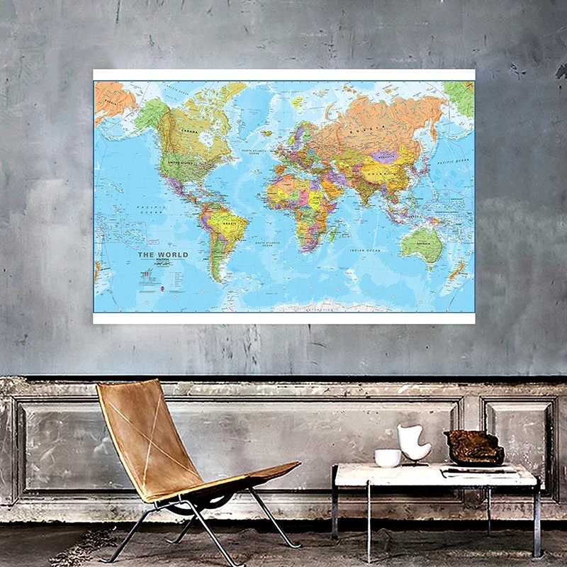 150*100cm Political Map of The World Detailed Wall Poster Clear Printed Canvas Paintings Classroom Home Decor School Supplies