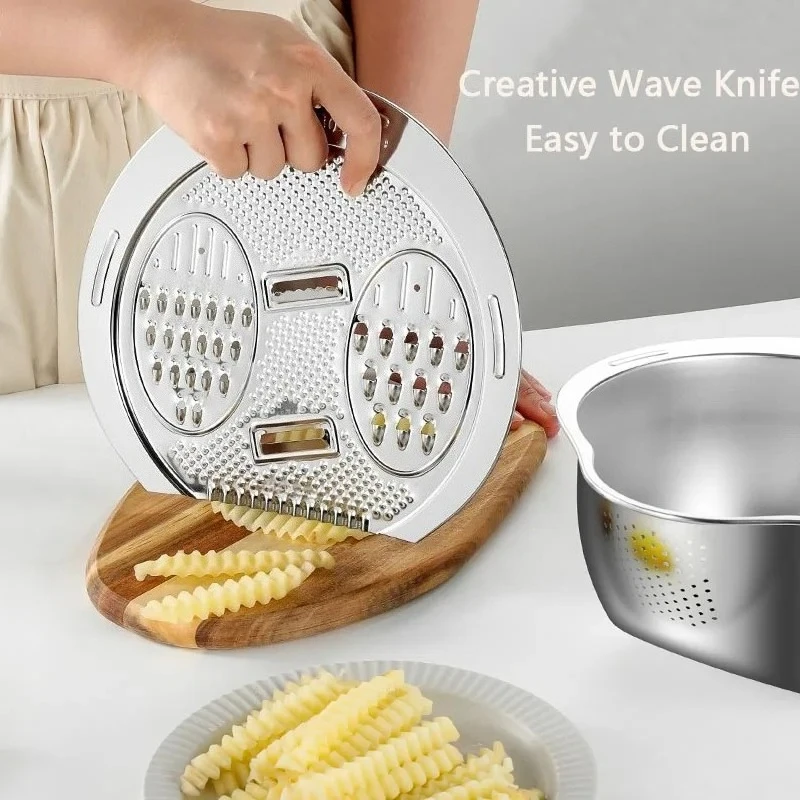 2PCS Slicing and Shredding Machine, Vegetable Drain Bowl, Rice Cleaning Bowl, Fruit and Vegetable Drain Basin, Kitchen Tools