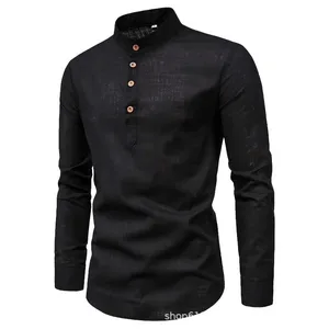 Solid color of men casual slim assembly lock on foot 6 Main Sales Men's Long Sleeve Social Shirt - №3