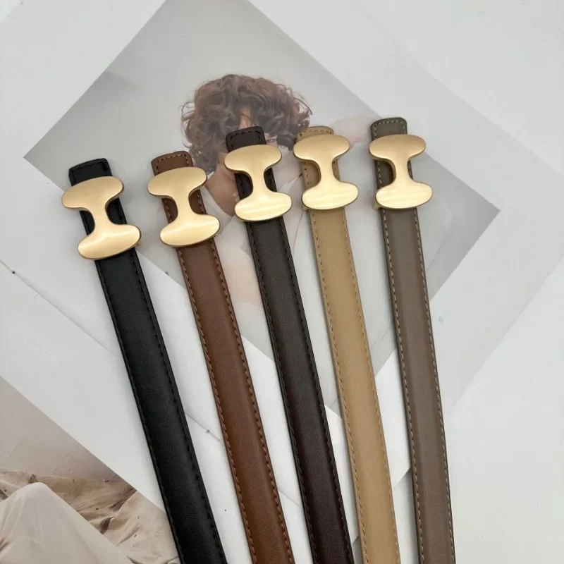 Тонкий кожаный ремень с буквенной пряжкой для женщин — натуральный узкий деловой ремень с джинсами, юбками, рубашками, универсальный стильный аксессуар, новинка