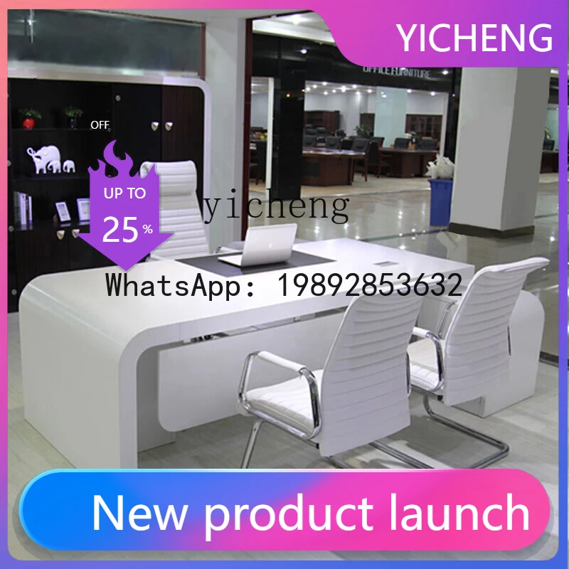

X2 white paint fashionable office boss table simple modern president table manager class table and chair combination