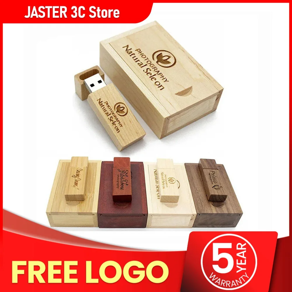 

JASTER 1PCS Free Custom Logo Photography Wooden + Box USB Flash Drive Memory Stick Pendrive 64GB 16GB 32GB 8GB 4GB Wedding Gifts